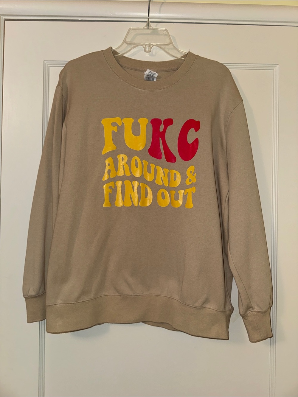 Beige Graphic Crewneck Sweatshirt - FuKC Around & Find Out